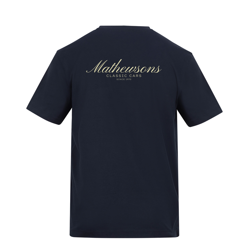 Mathewsons Back Print T-shirt Heritage Script - Navy