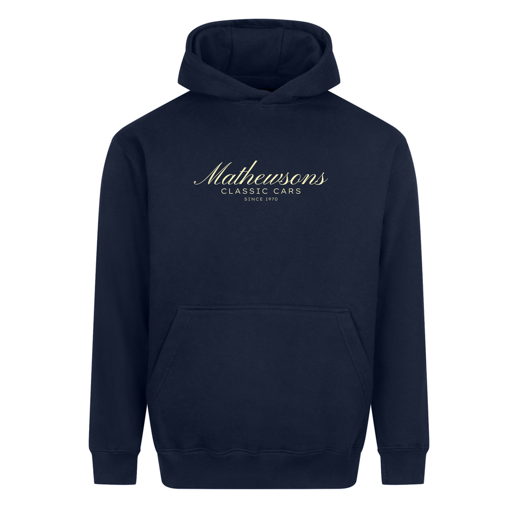 Mathewsons Heritage Script Heavyweight Hoodie - Navy