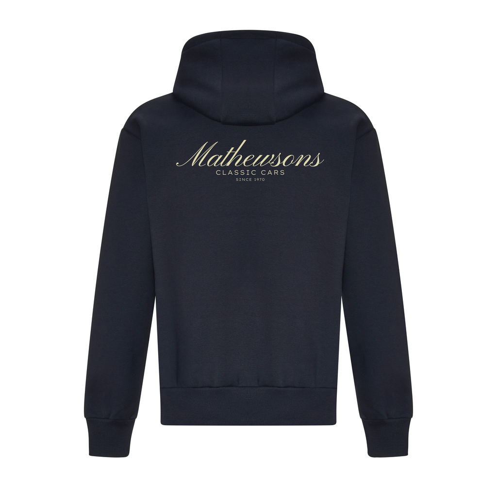 Mathewsons Backprint Heritage Script Heavyweight Hoodie - Navy
