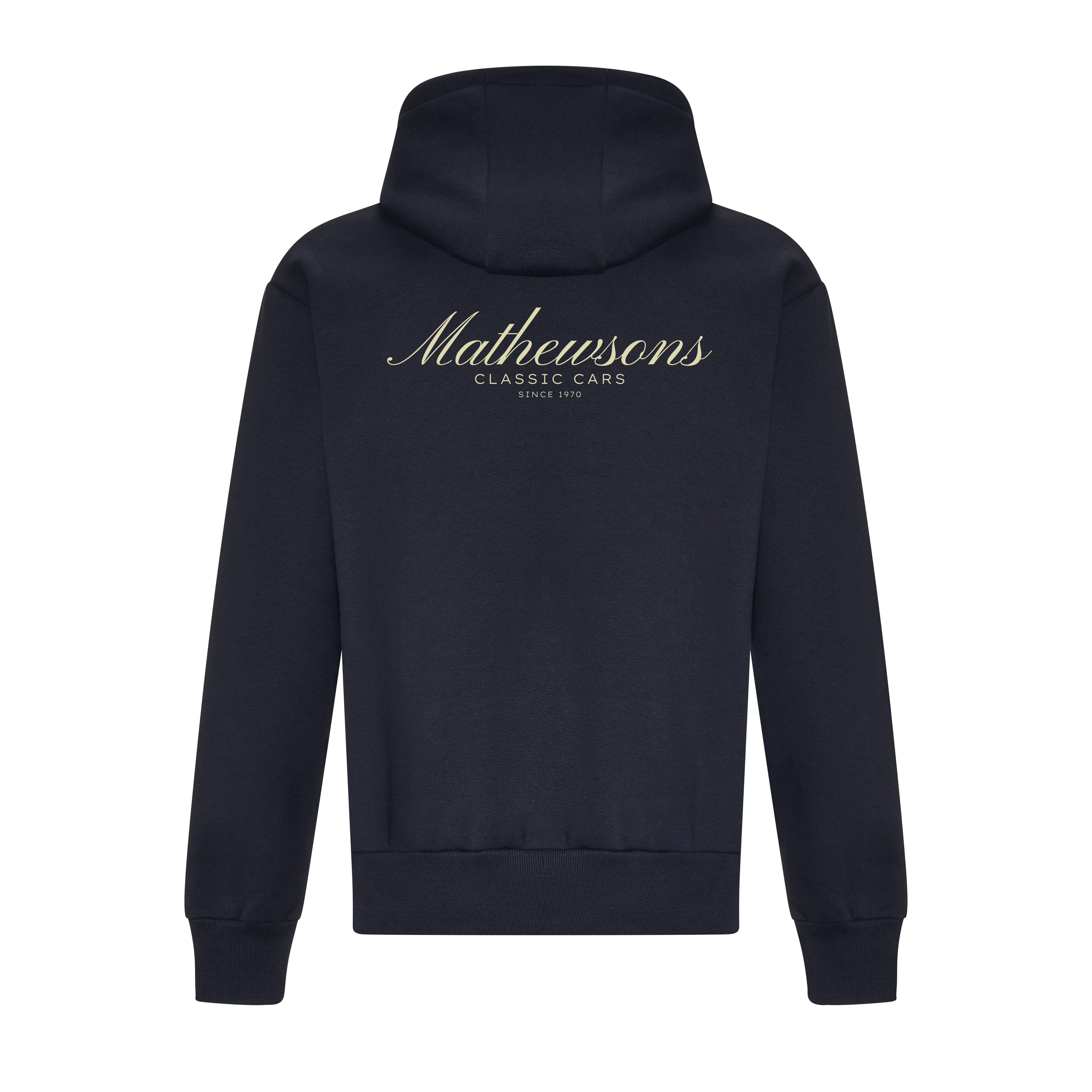 Mathewsons Backprint Heritage Script Heavyweight Hoodie - Navy