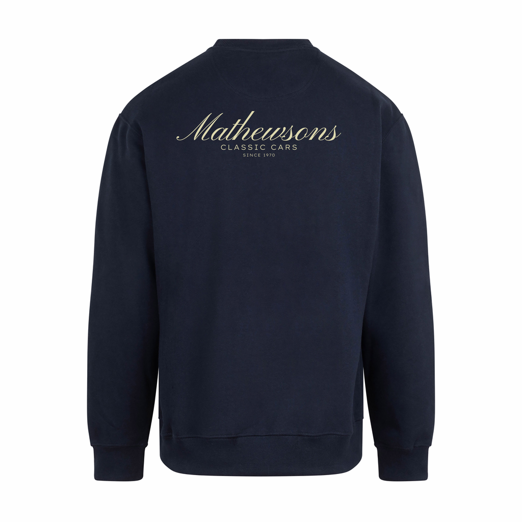 Mathewsons Backprint Heavyweight Jumper Heritage Script Design - Navy