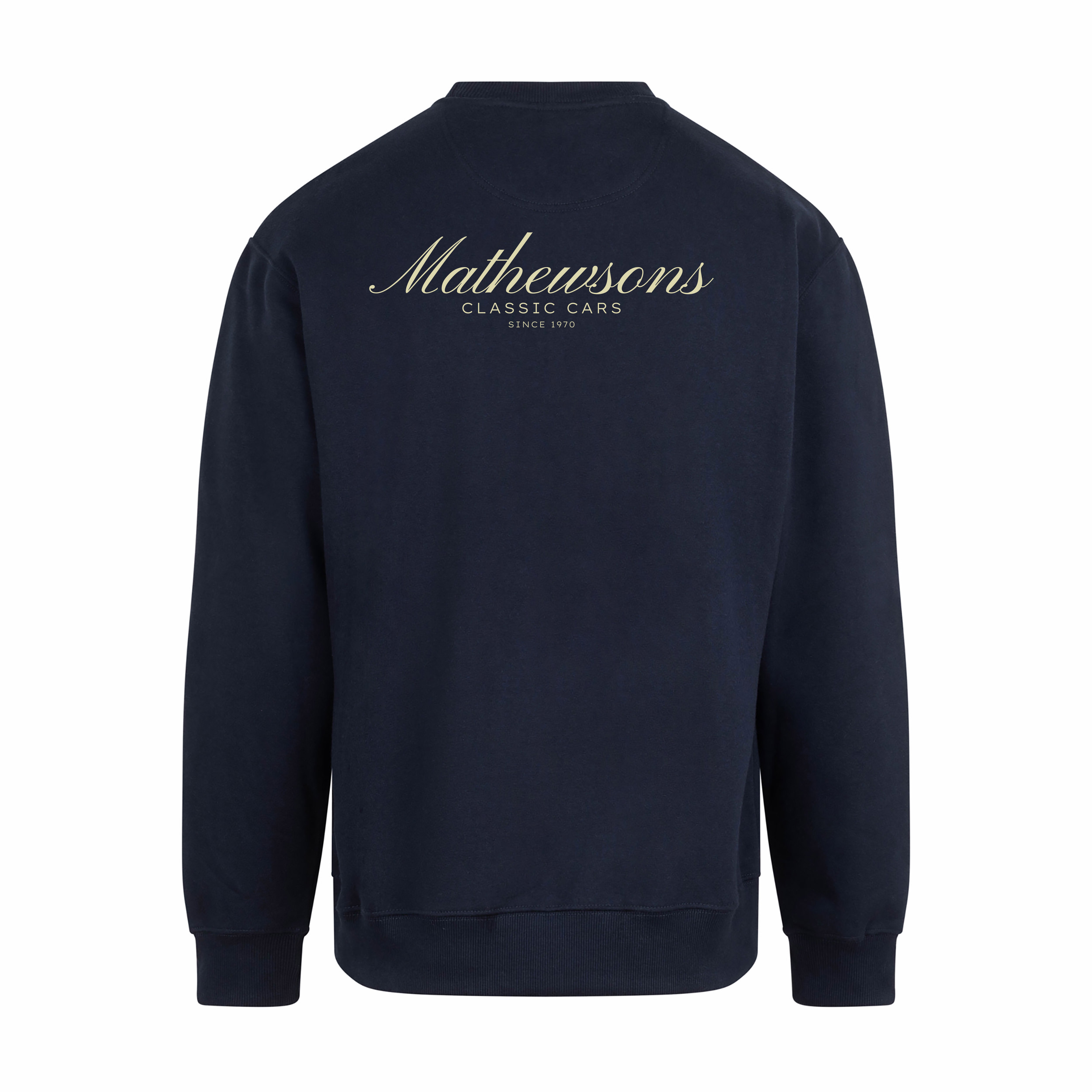 Mathewsons Backprint Heavyweight Jumper Heritage Script Design - Navy